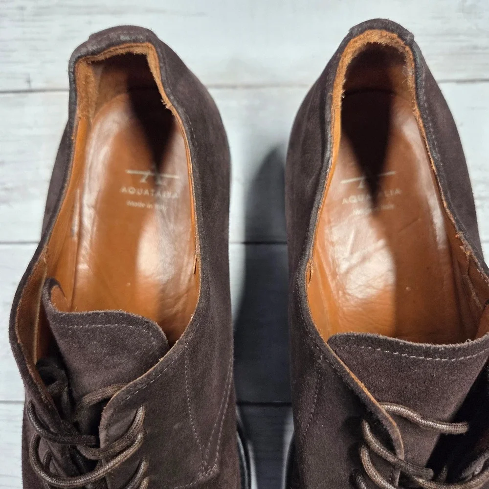 Aquatalia Suede Derby Dress Shoes Italian Brown Mens Size 10.5 Lace Up Round Toe